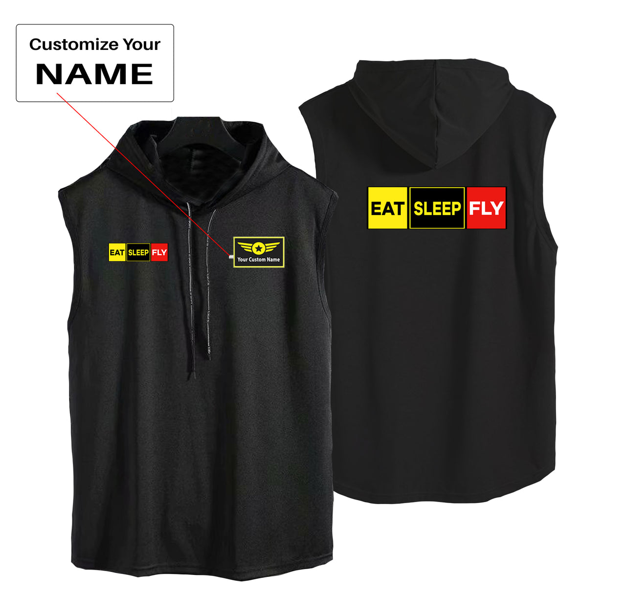 Eat Sleep Fly (Colourful) Designed Hooded Tank Tops