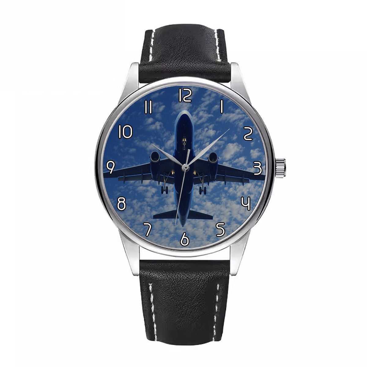 Airplane From Below Designed Fashion Leather Strap Watches