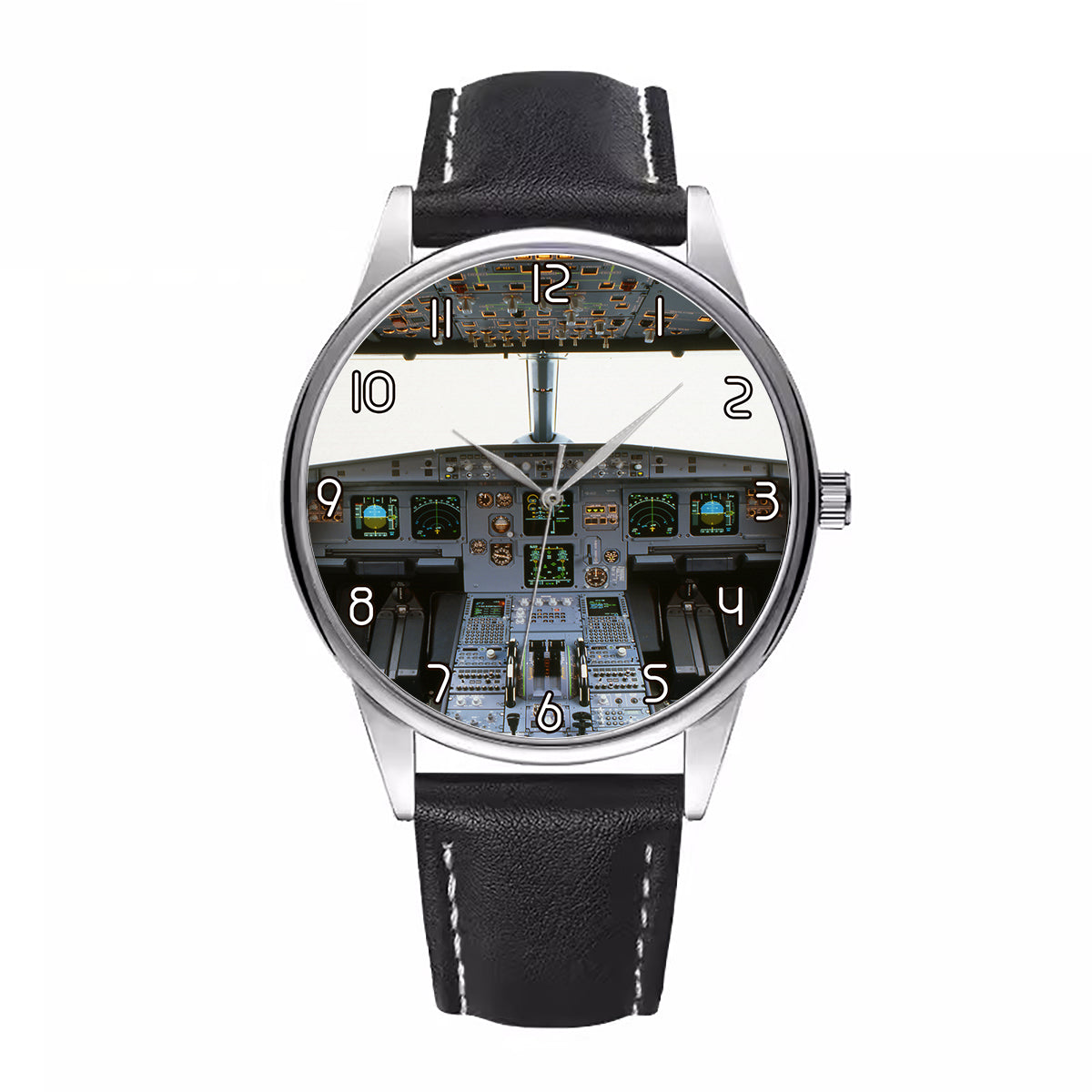 Airbus A320 Cockpit (Wide) Designed Fashion Leather Strap Watches