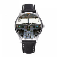 Thumbnail for Airbus A320 Cockpit (Wide) Designed Fashion Leather Strap Watches