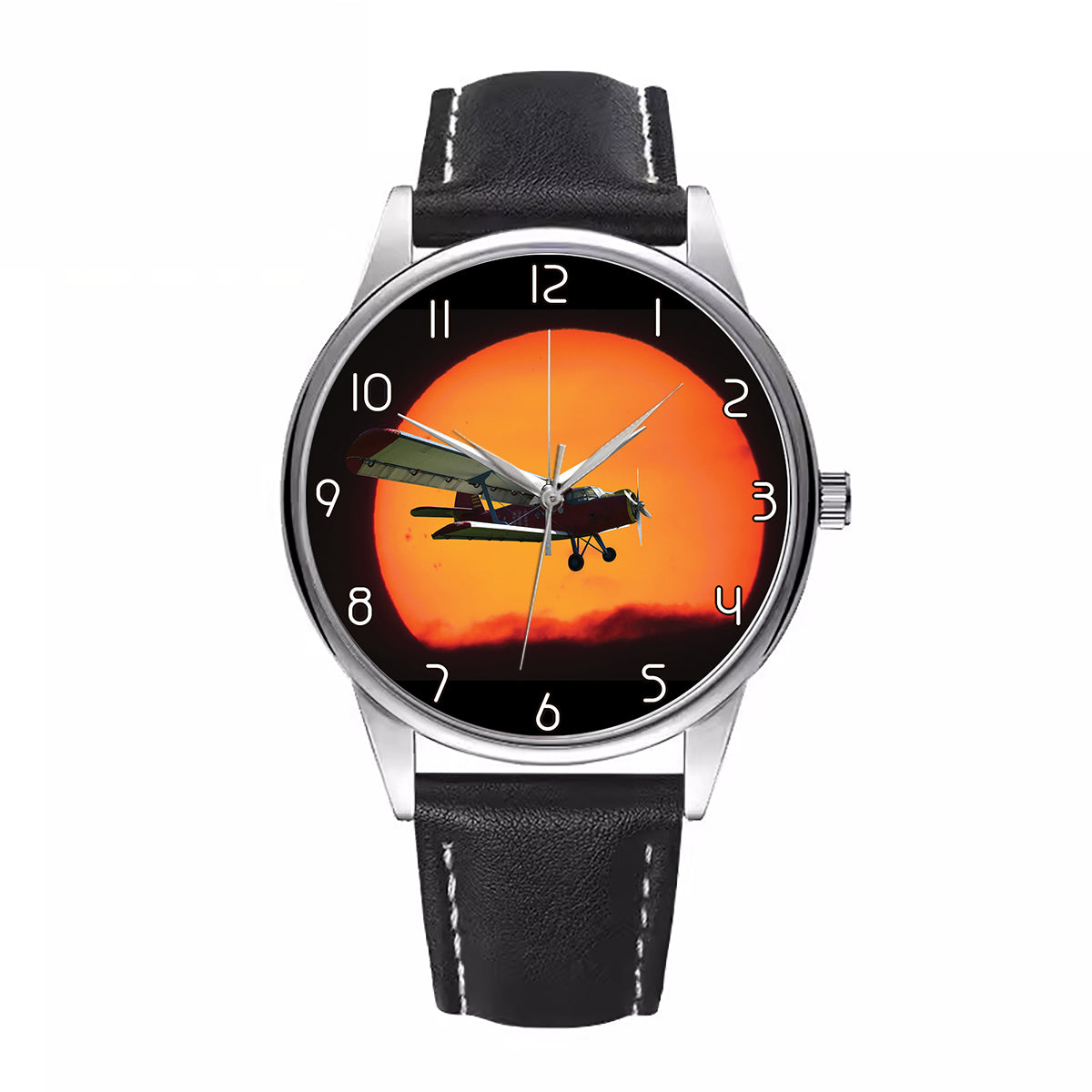 Amazing Antonov-2 With Sunset Designed Fashion Leather Strap Watches