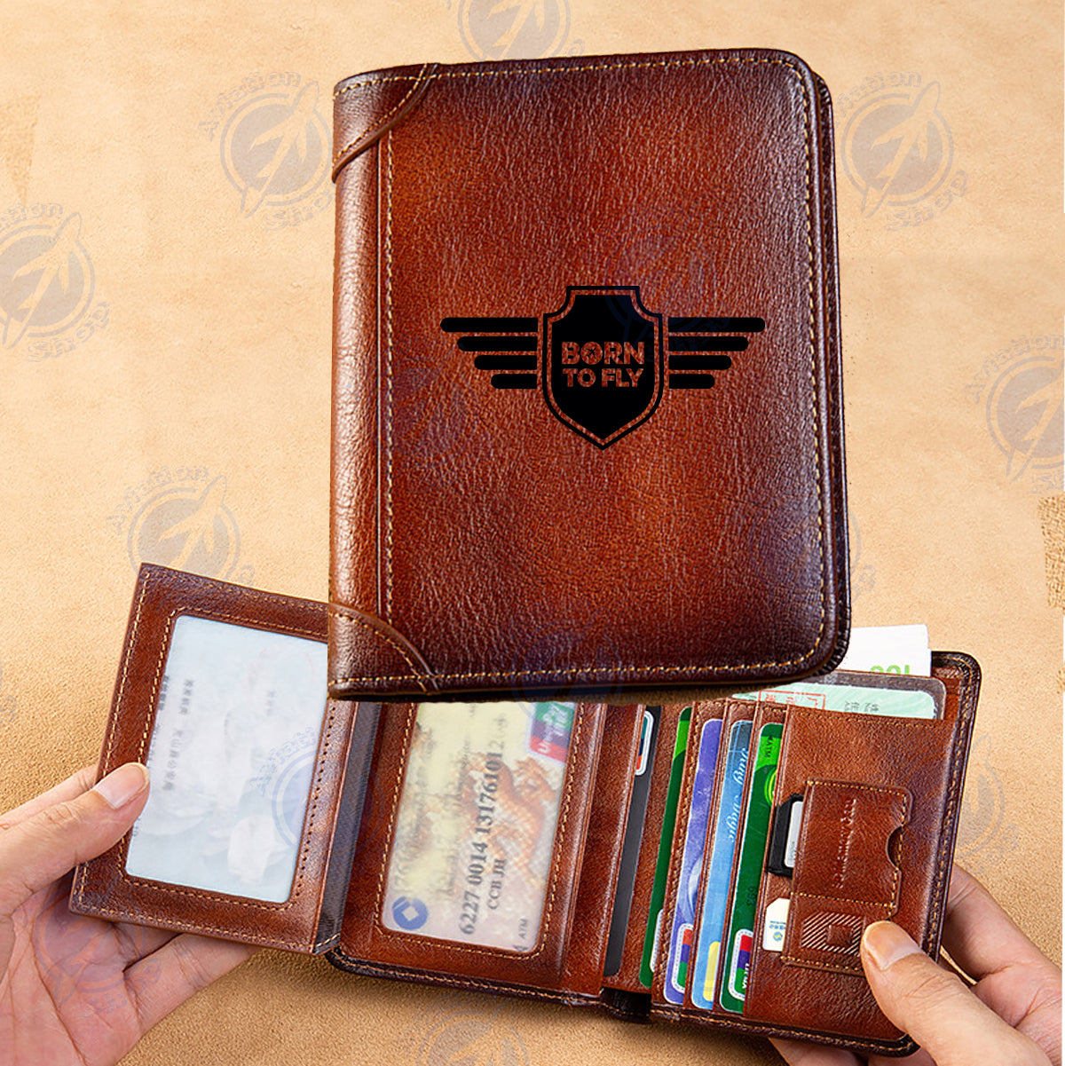 Born To Fly & Badge Designed Leather Wallets