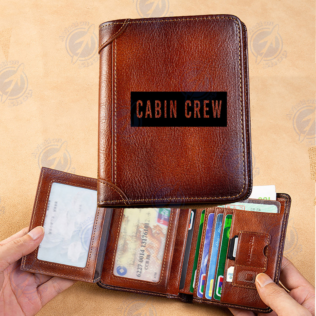 Cabin Crew Text Designed Leather Wallets