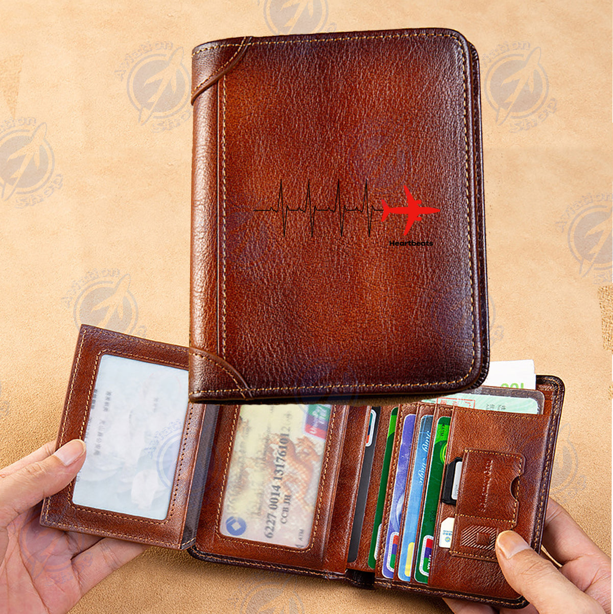 Aviation Heartbeats Designed Leather Wallets