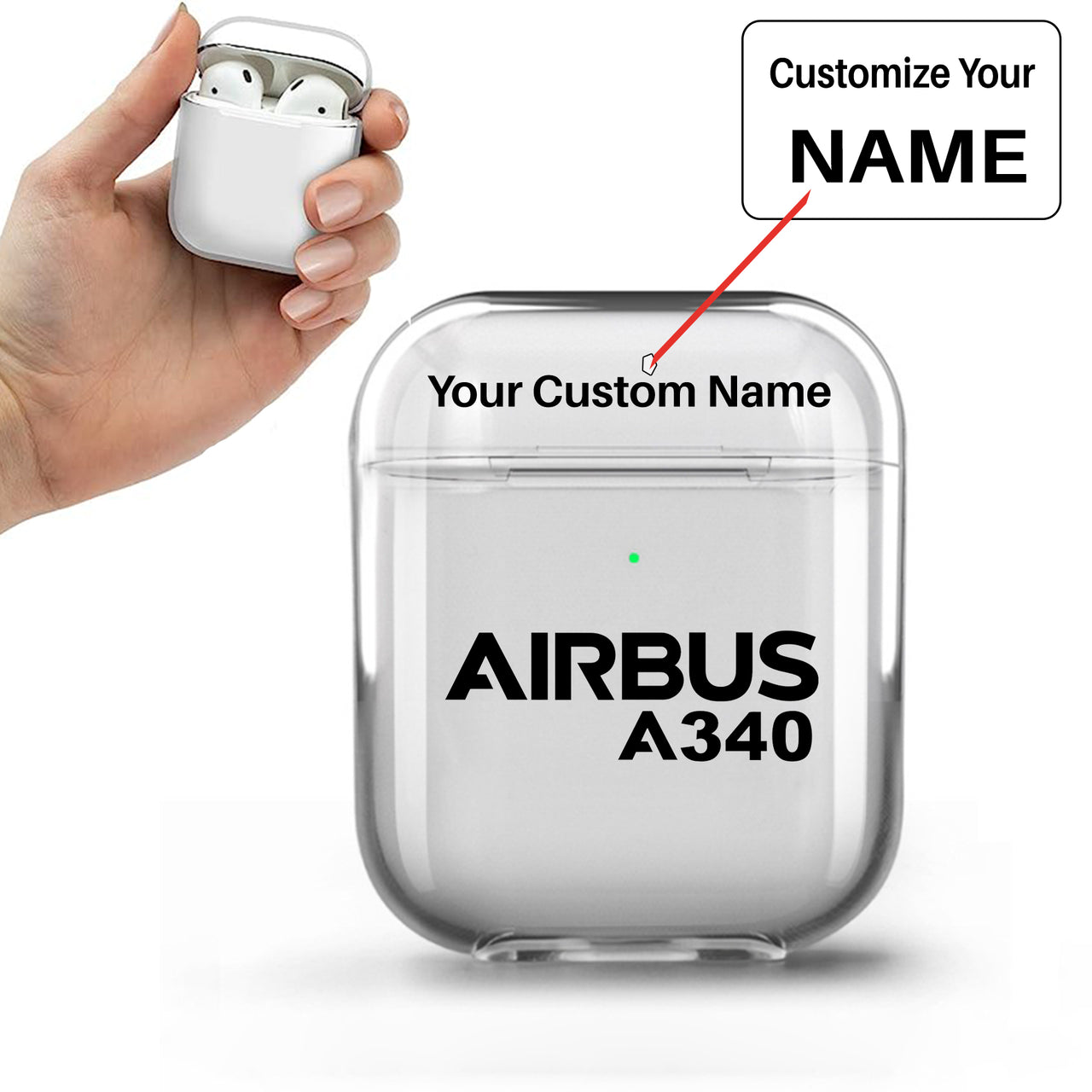 Airbus A340 & Text Designed Transparent Earphone AirPods Cases