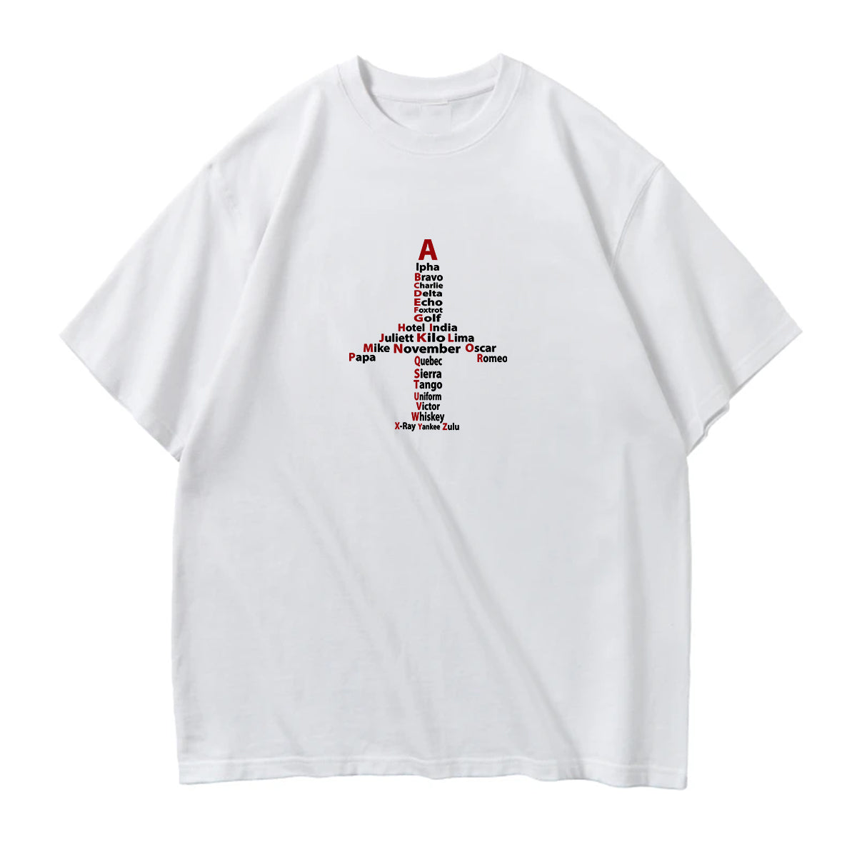 Airplane Shape Aviation Alphabet Designed Relax Fit T-Shirts