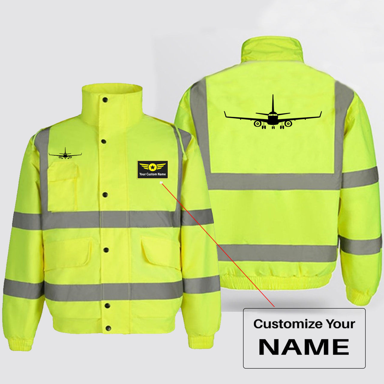 Embraer E-190 Silhouette Plane Designed Reflective Winter Jackets