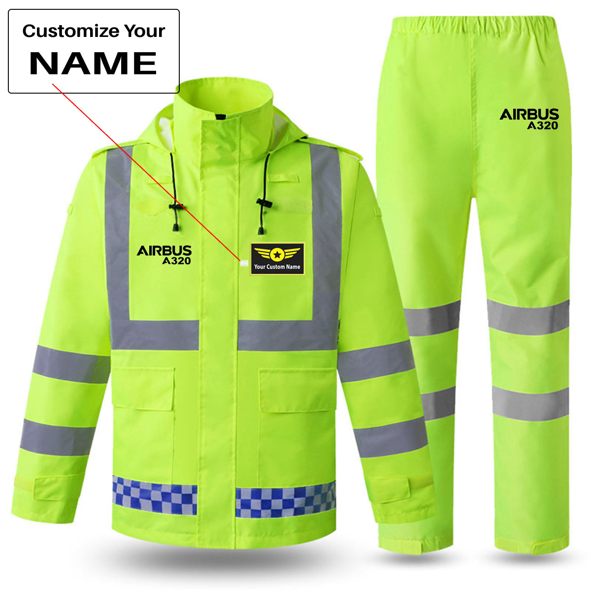 Airbus A320 & Text Designed Reflective Waterproof Rainsuit Set