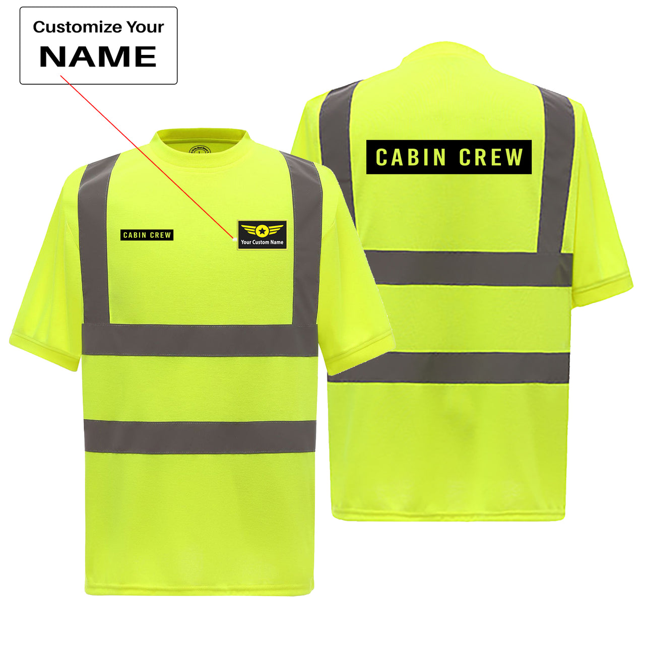 Cabin Crew Text Designed Reflective T-Shirts