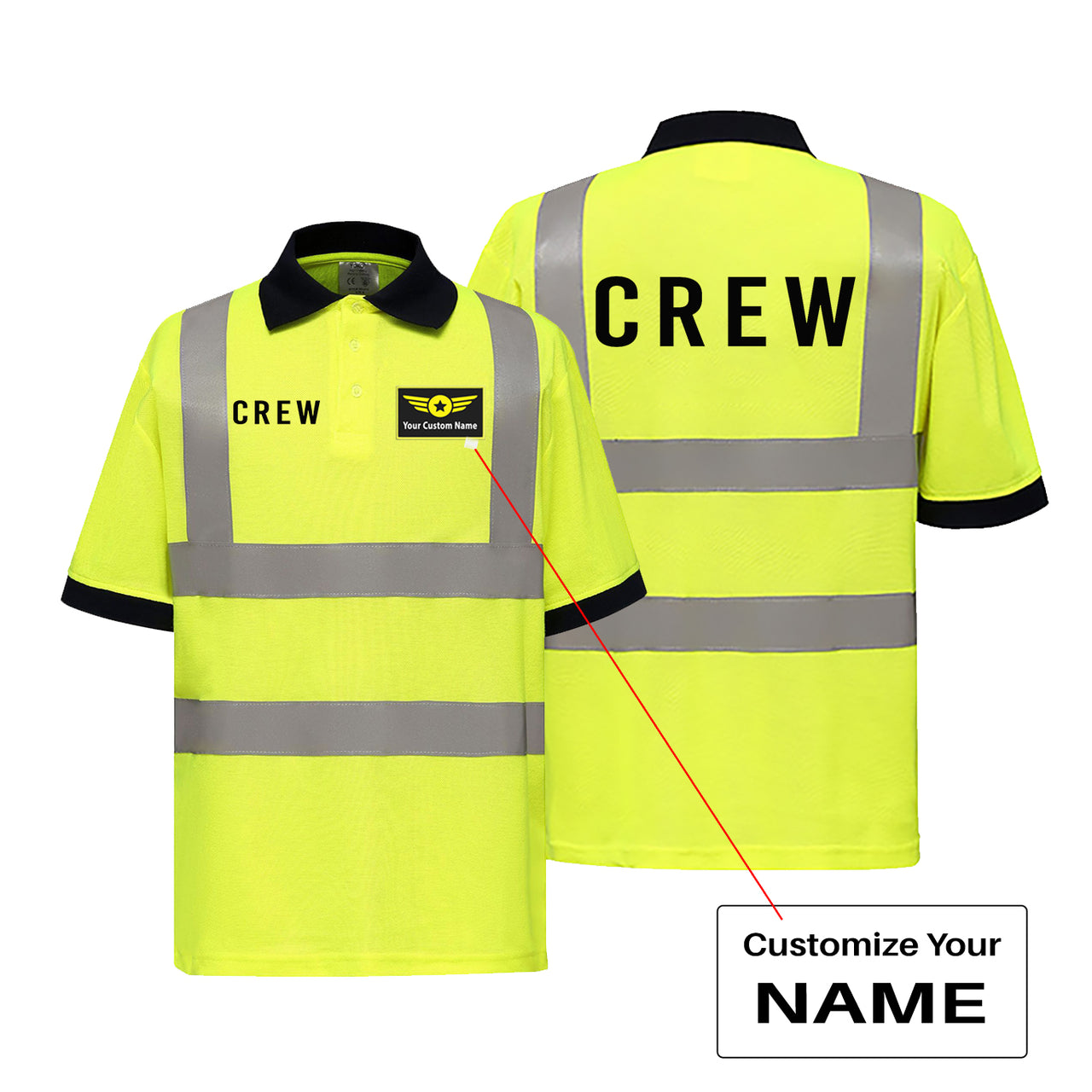 CREW & Text Designed Reflective Polo T-Shirts