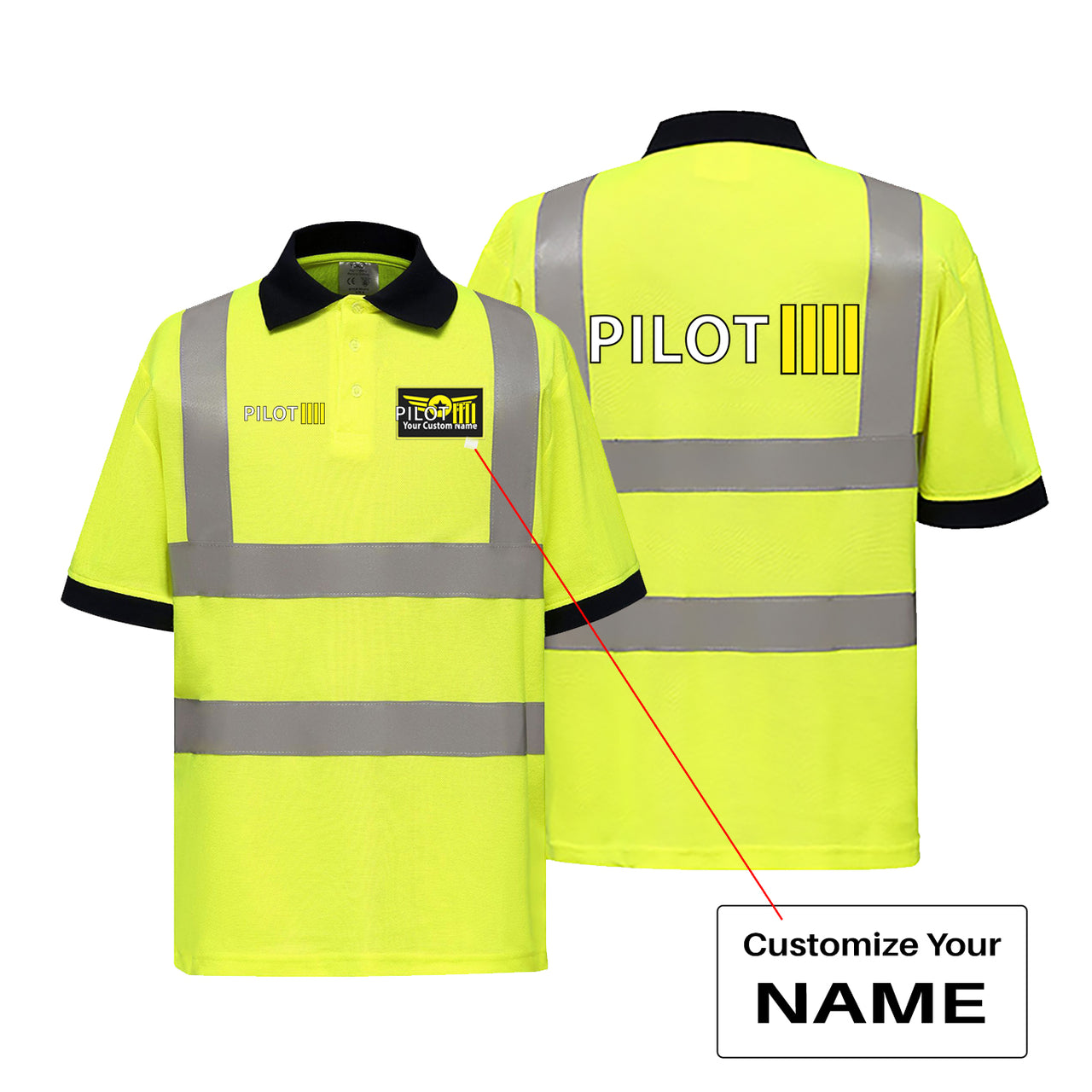 Pilot & Stripes (4 Lines) Designed Reflective Polo T-Shirts