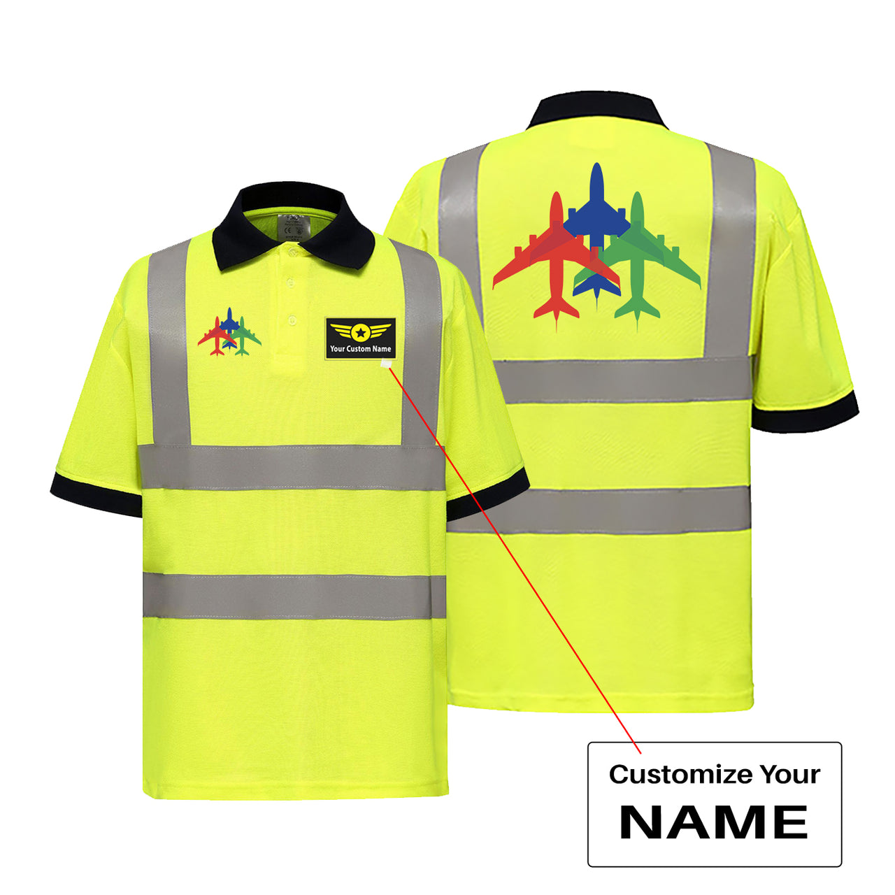 Colourful 3 Airplanes Designed Reflective Polo T-Shirts