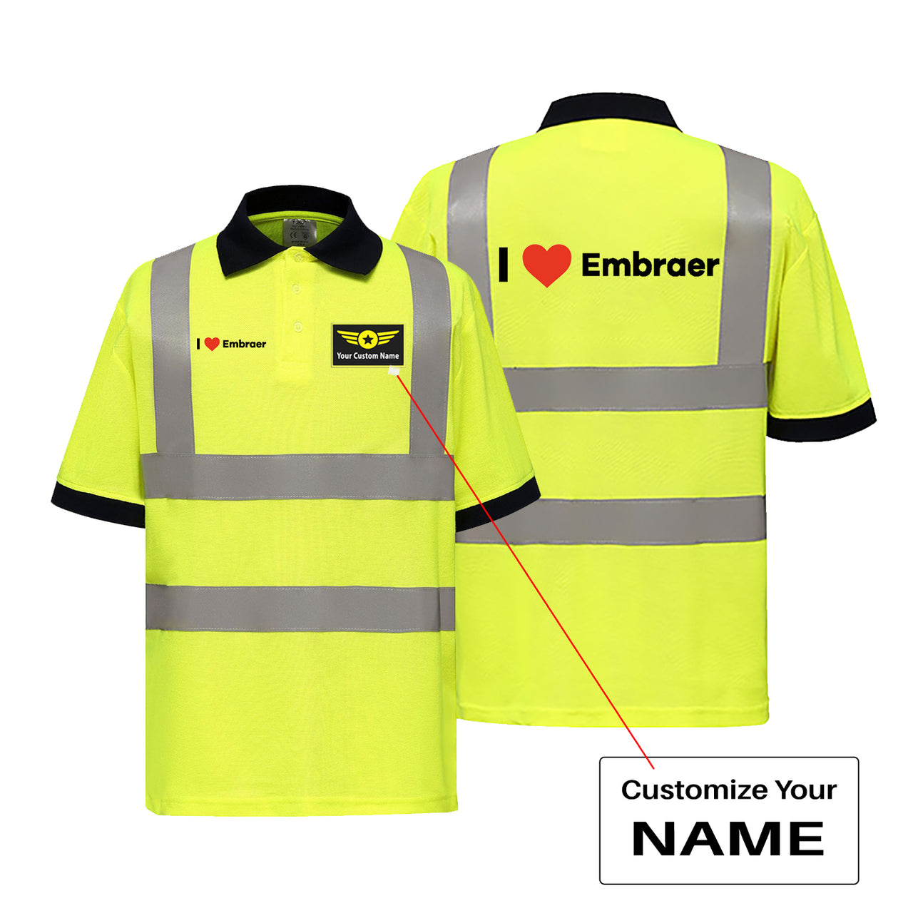 I Love Embraer Designed Reflective Polo T-Shirts