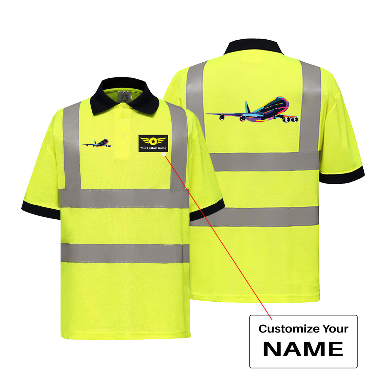 Multicolor Airplane Designed Reflective Polo T-Shirts