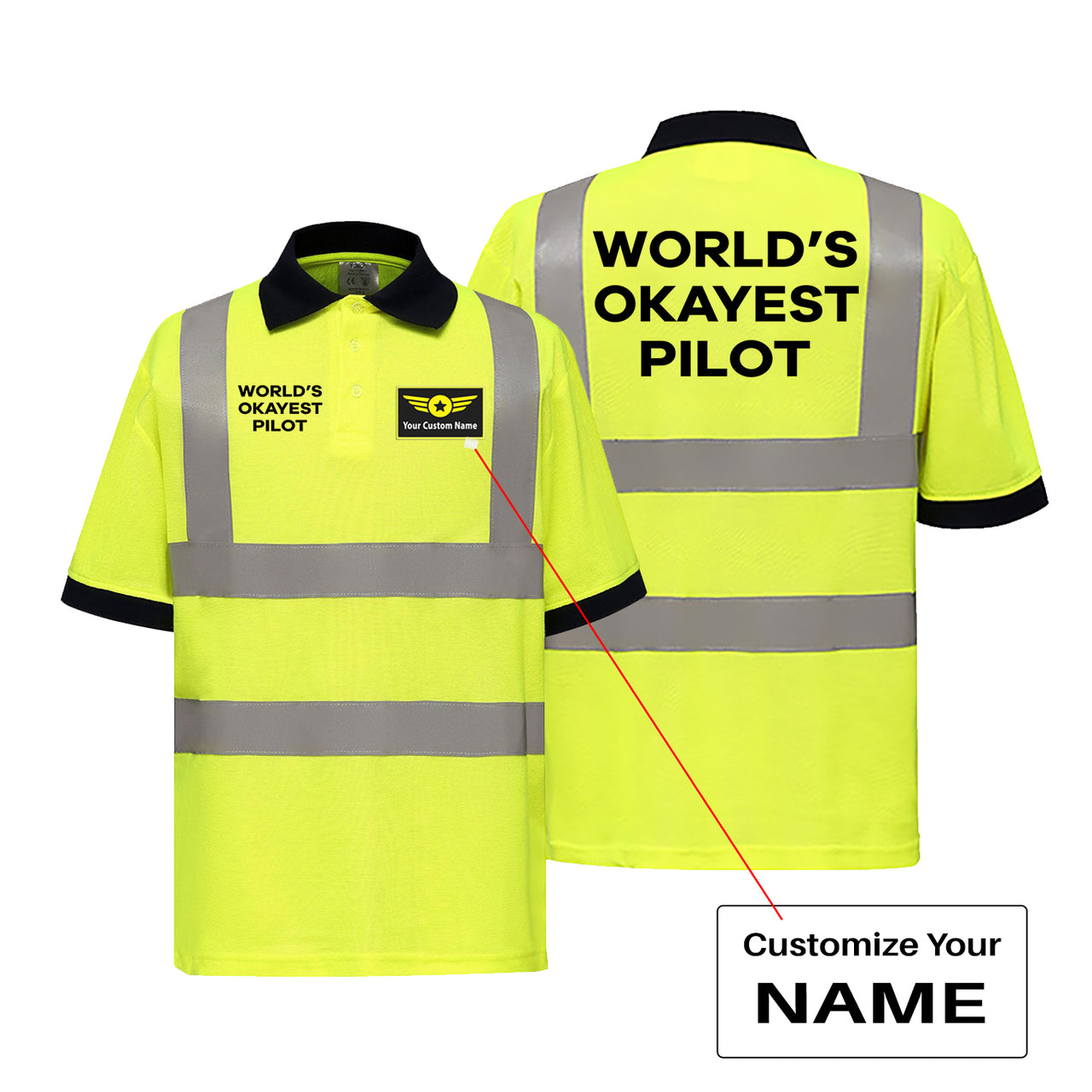 World's Okayest Pilot Designed Reflective Polo T-Shirts