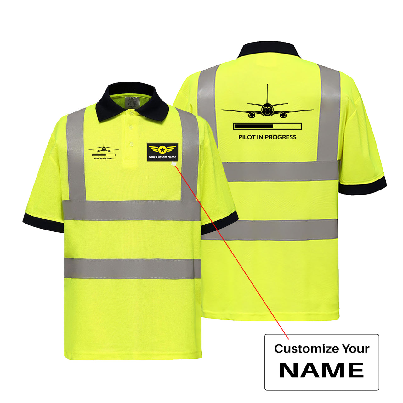 Pilot In Progress Designed Reflective Polo T-Shirts