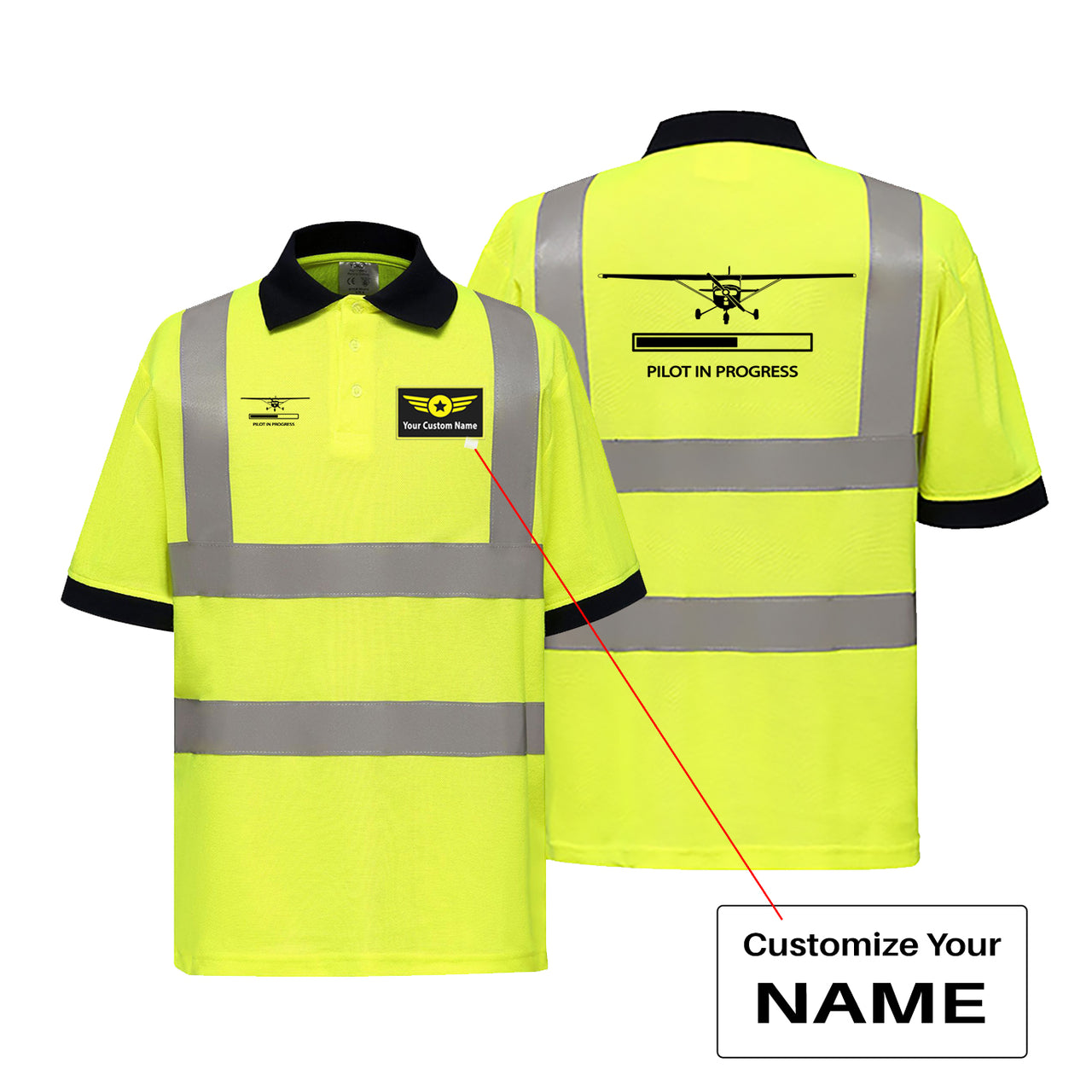 Pilot In Progress (Cessna) Designed Reflective Polo T-Shirts