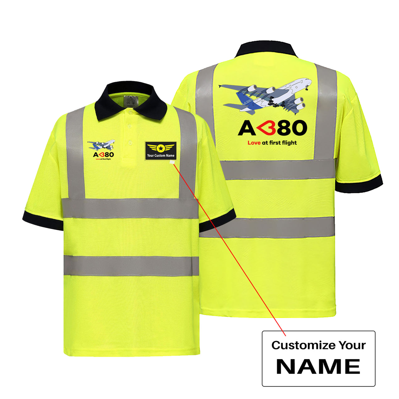 Airbus A380 Love at first flight Designed Reflective Polo T-Shirts