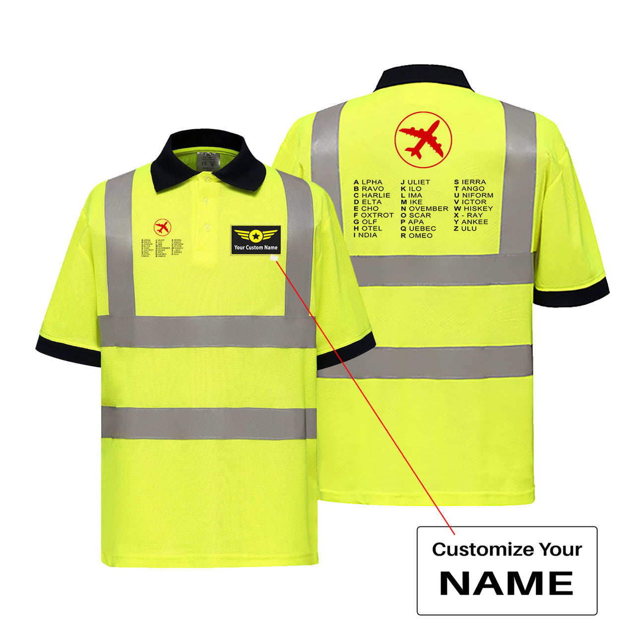 Aviation Alphabet 2 Designed Reflective Polo T-Shirts