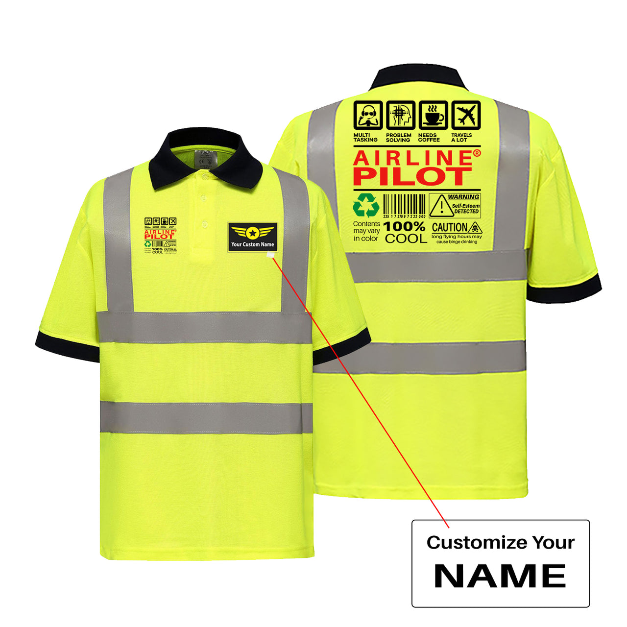 Airline Pilot Label Designed Reflective Polo T-Shirts