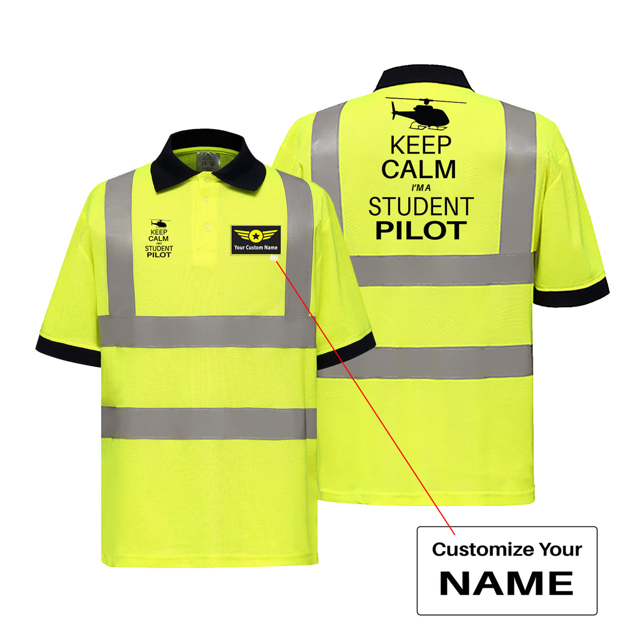 Student Pilot (Helicopter) Designed Reflective Polo T-Shirts