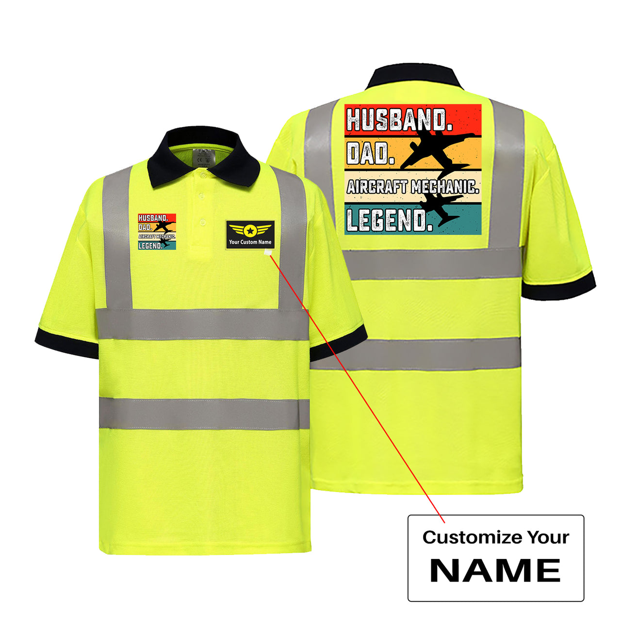 Husband & Dad & Aircraft Mechanic & Legend Designed Reflective Polo T-Shirts