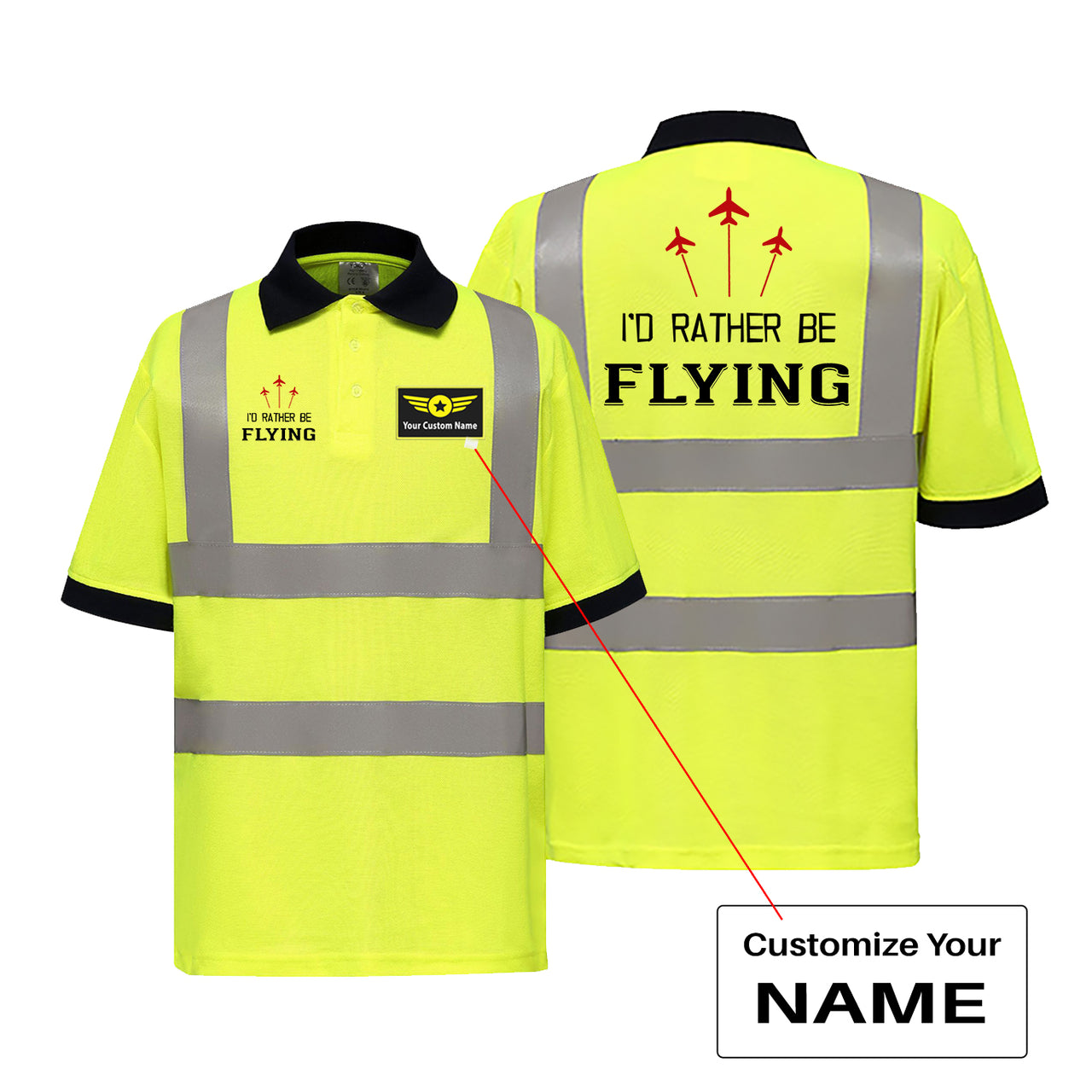 I'D Rather Be Flying Designed Reflective Polo T-Shirts