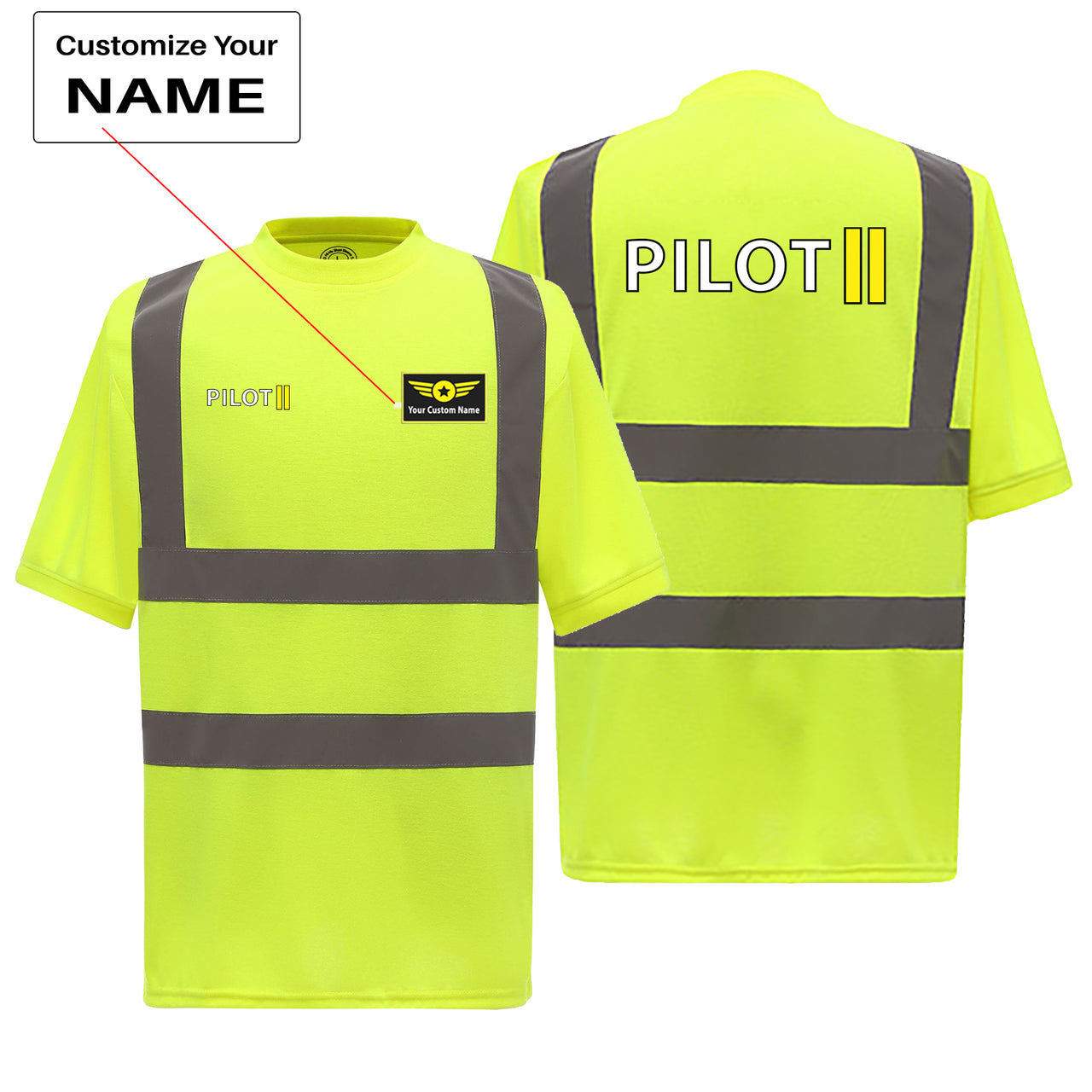 Pilot & Stripes (2 Lines) Designed Reflective T-Shirts