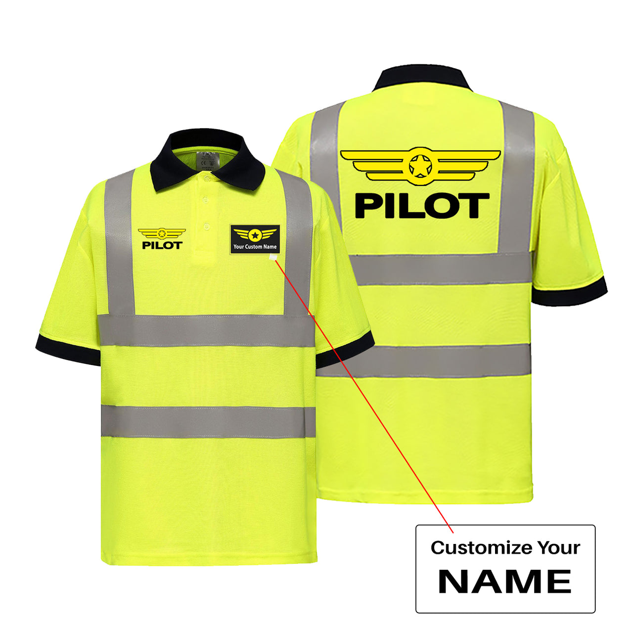 Pilot & Badge Designed Reflective Polo T-Shirts