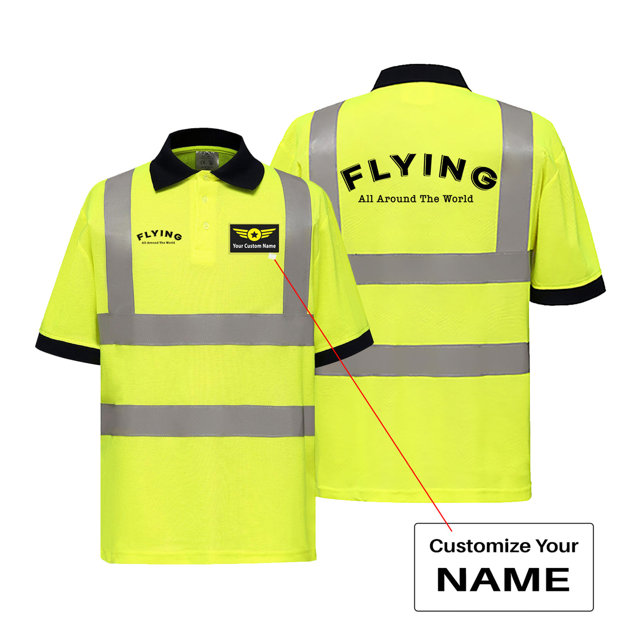 Flying All Around The World Designed Reflective Polo T-Shirts