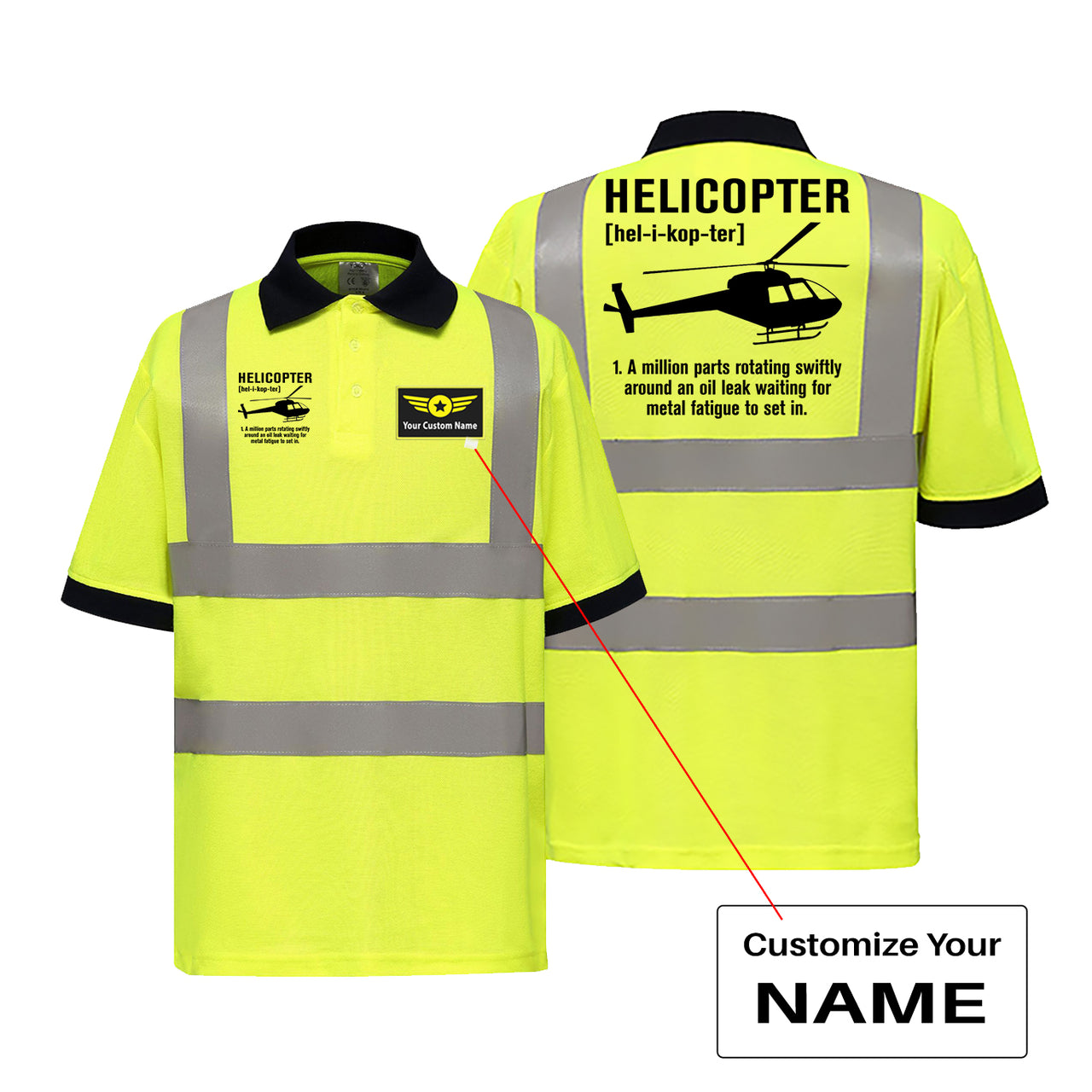 Helicopter [Noun] Designed Reflective Polo T-Shirts