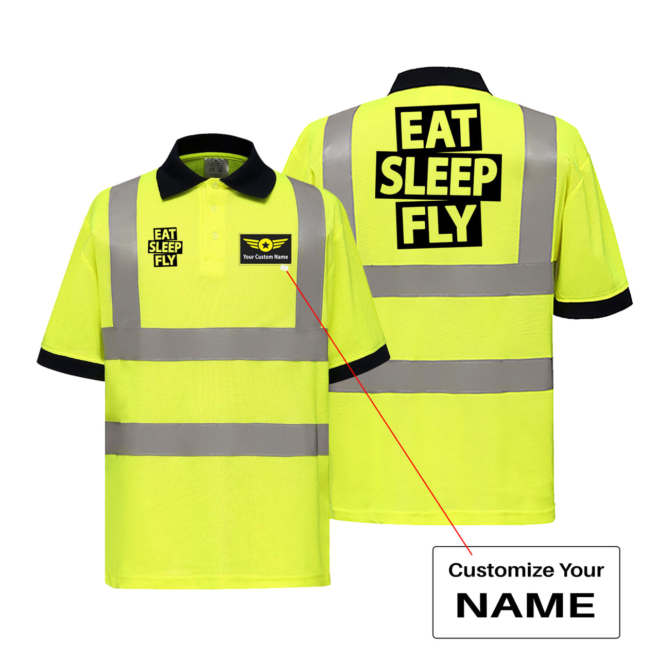 Eat Sleep Fly Designed Reflective Polo T-Shirts