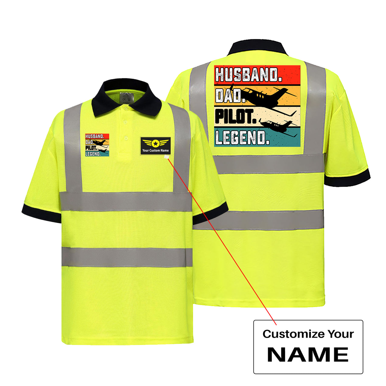 Husband & Dad & Pilot & Legend Designed Reflective Polo T-Shirts