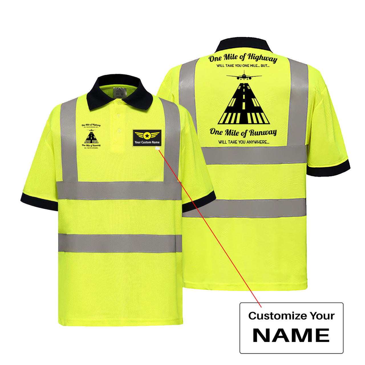 One Mile of Runway Will Take you Anywhere Designed Reflective Polo T-Shirts