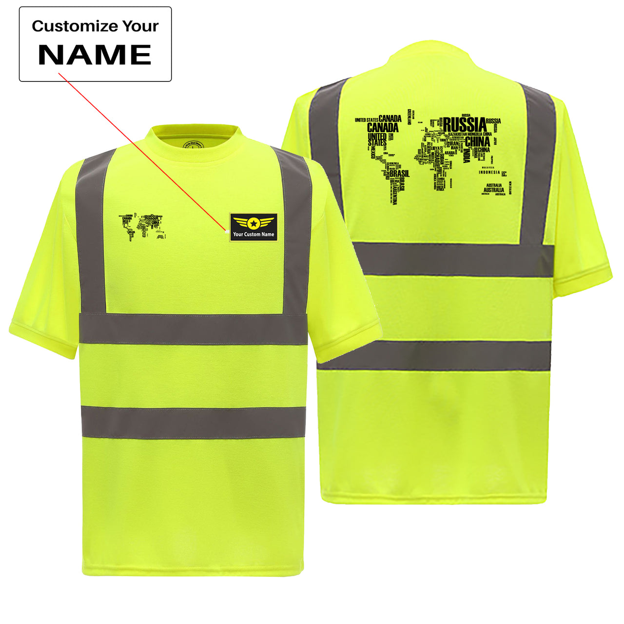 World Map (Text) Designed Reflective T-Shirts