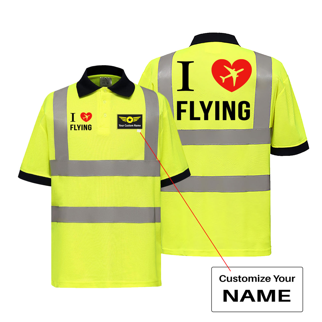 I Love Flying Designed Reflective Polo T-Shirts