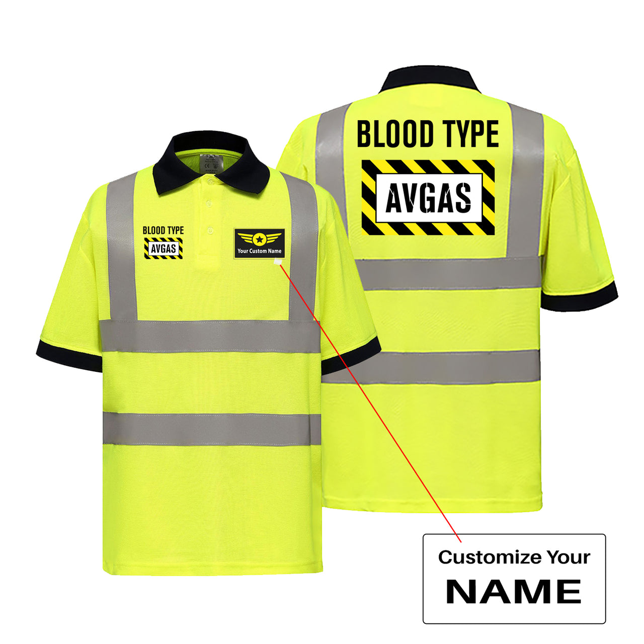 Blood Type AVGAS Designed Reflective Polo T-Shirts