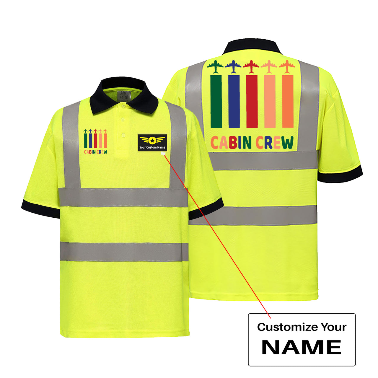 Colourful Cabin Crew Designed Reflective Polo T-Shirts