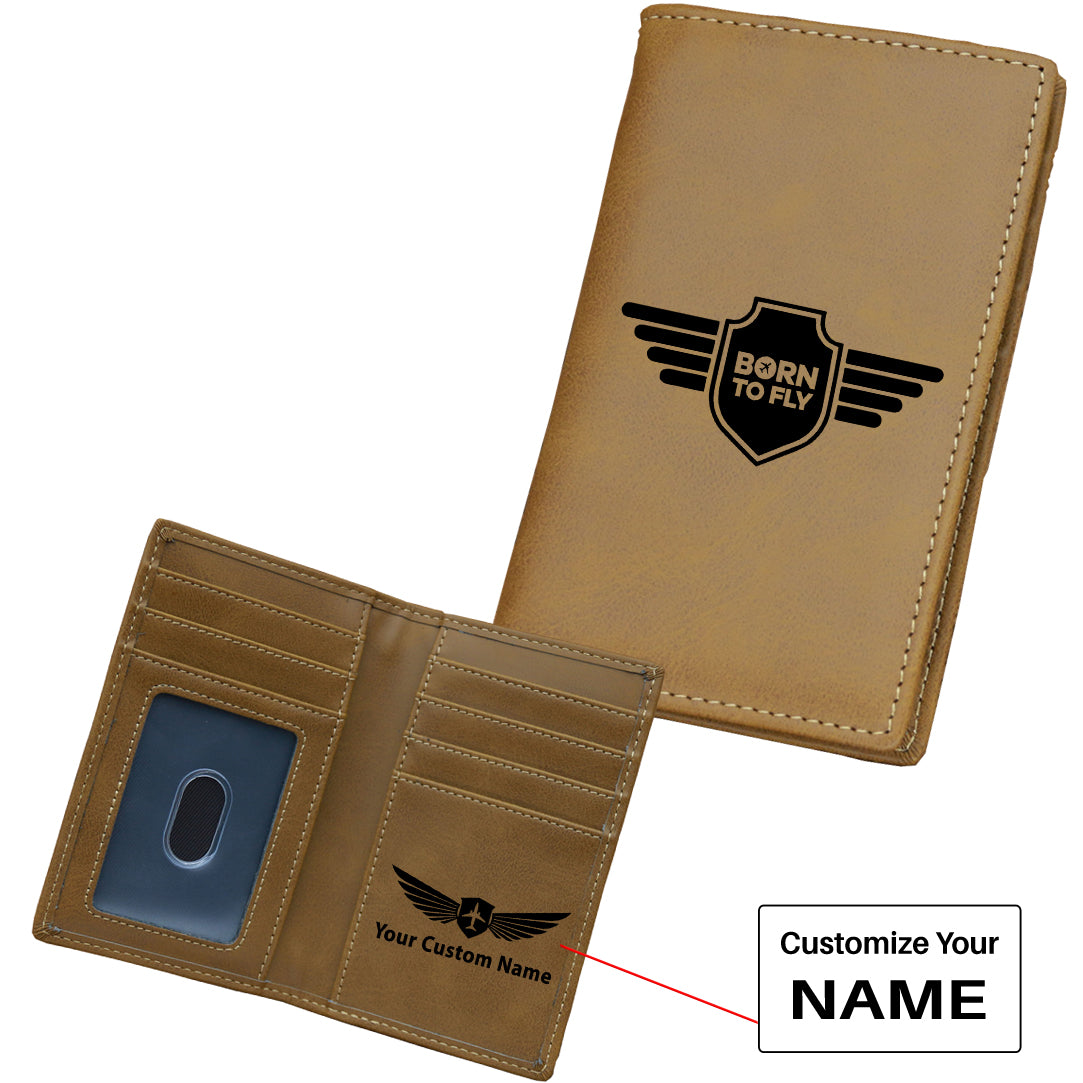 Born To Fly & Badge Designed Leather Card Holder Wallets