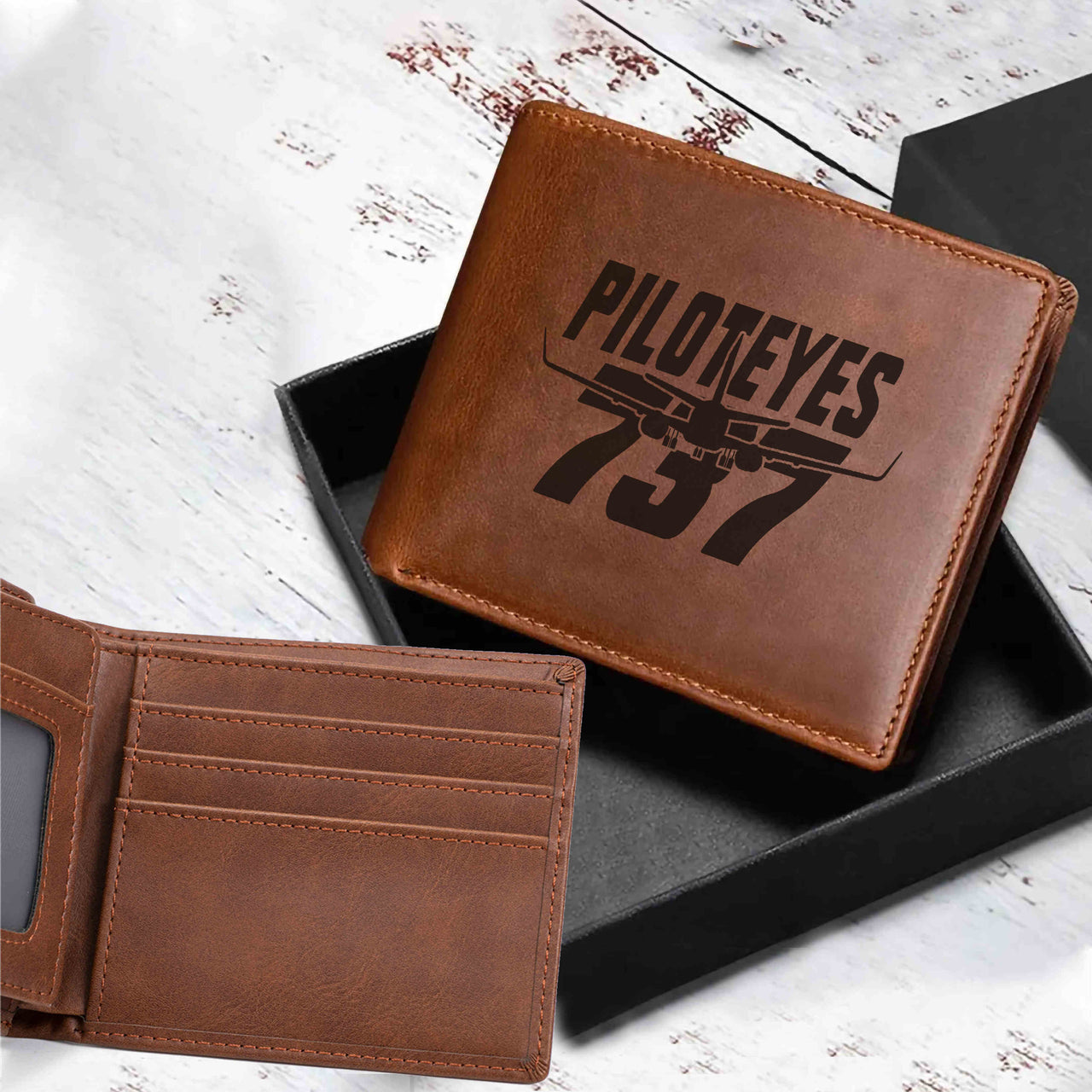 Amazing Piloteyes737 Designed Laser Leather Wallets