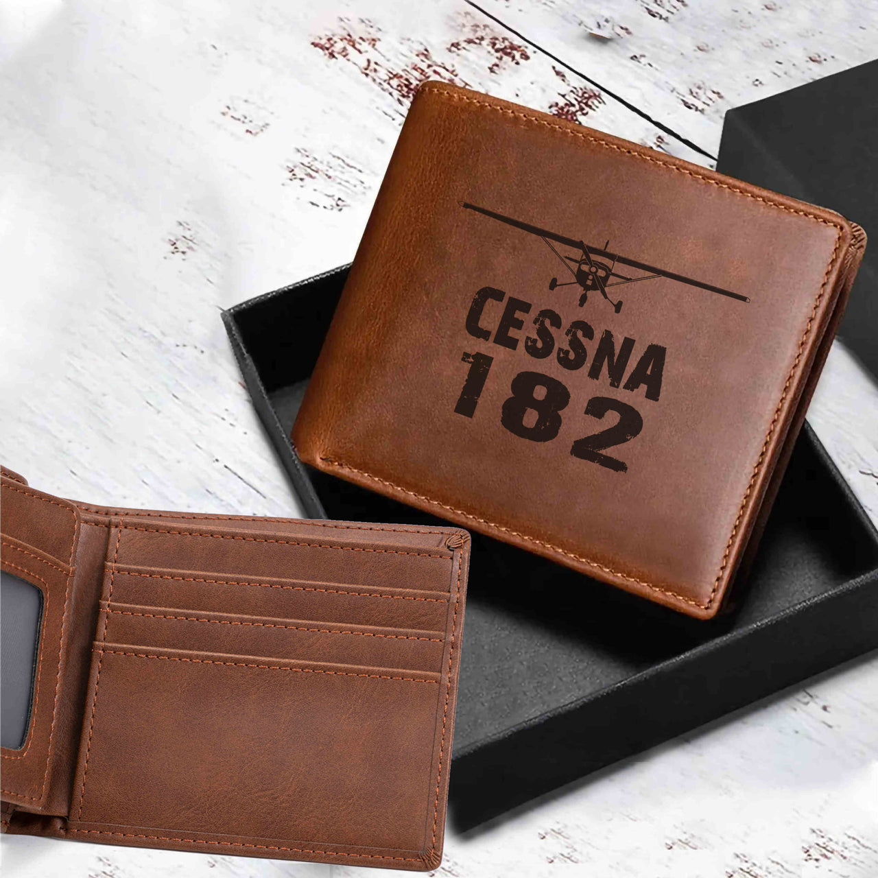 Cessna 182 & Plane Designed Laser Leather Wallets