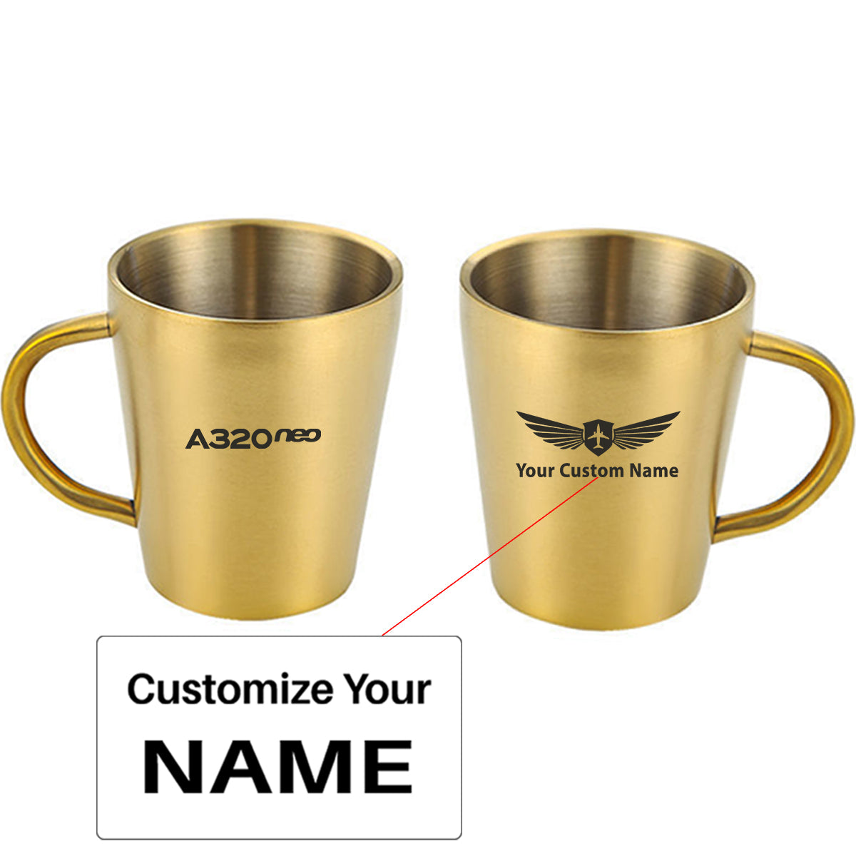 A320neo & Text Designed Stainless Steel Coffee Mugs