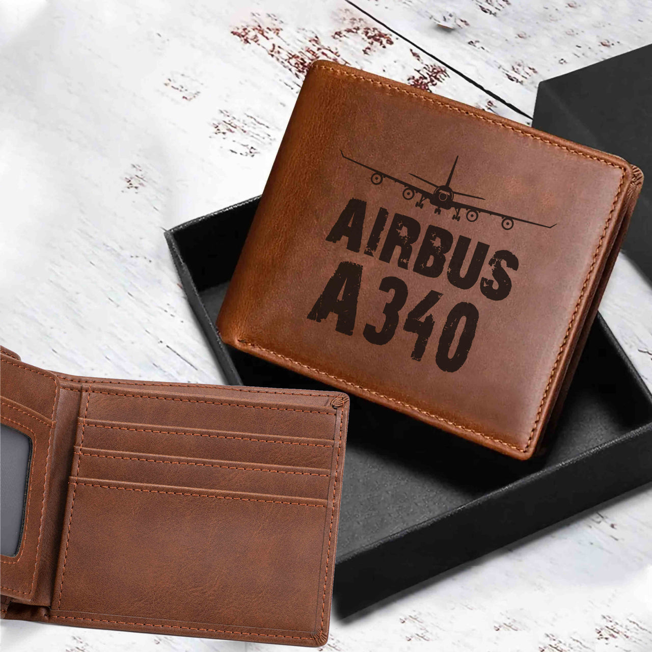 Airbus A340 & Plane Designed Laser Leather Wallets