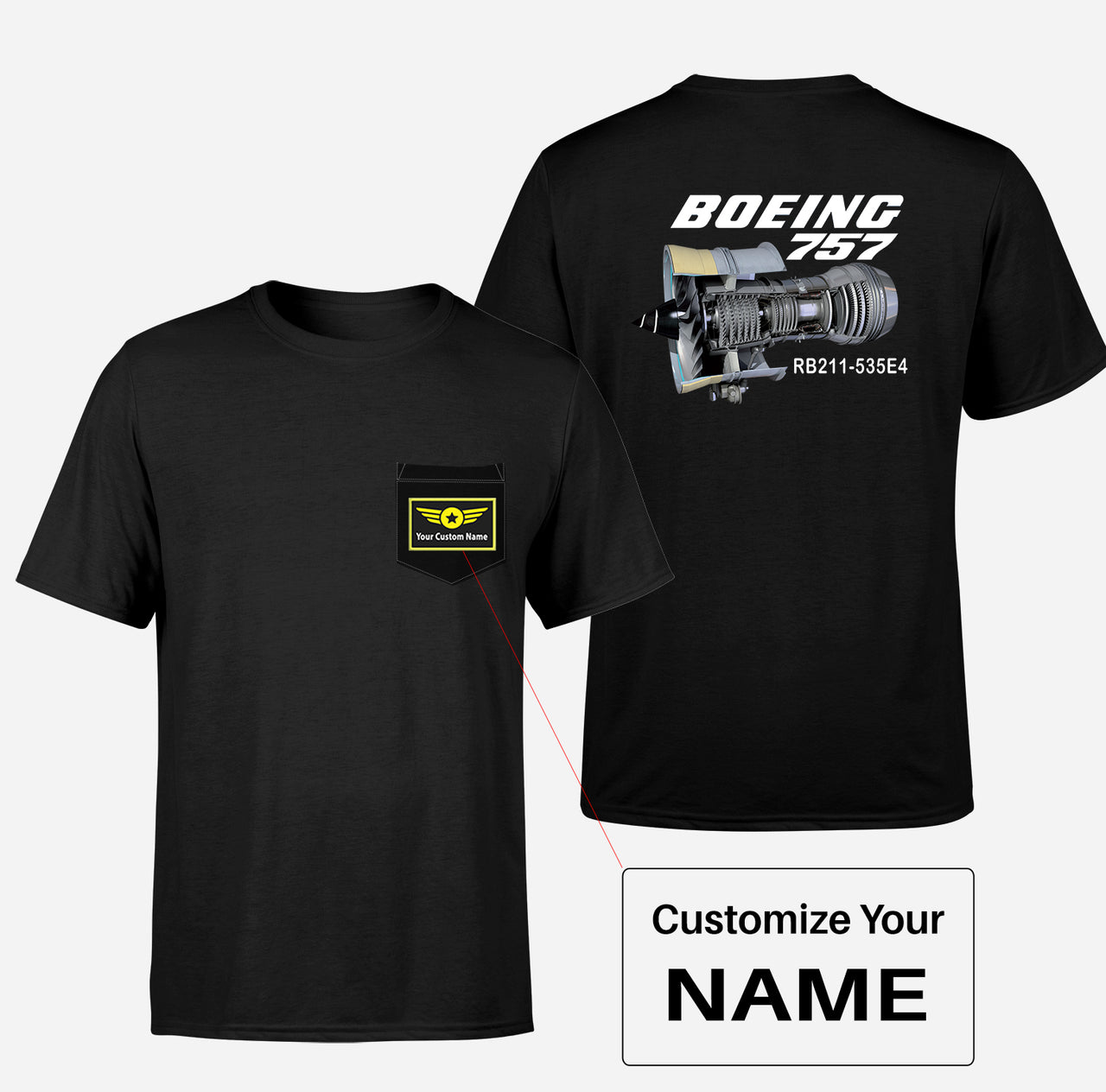 Boeing 757 & Rolls Royce Engine (RB211) Designed Pocket T-Shirts