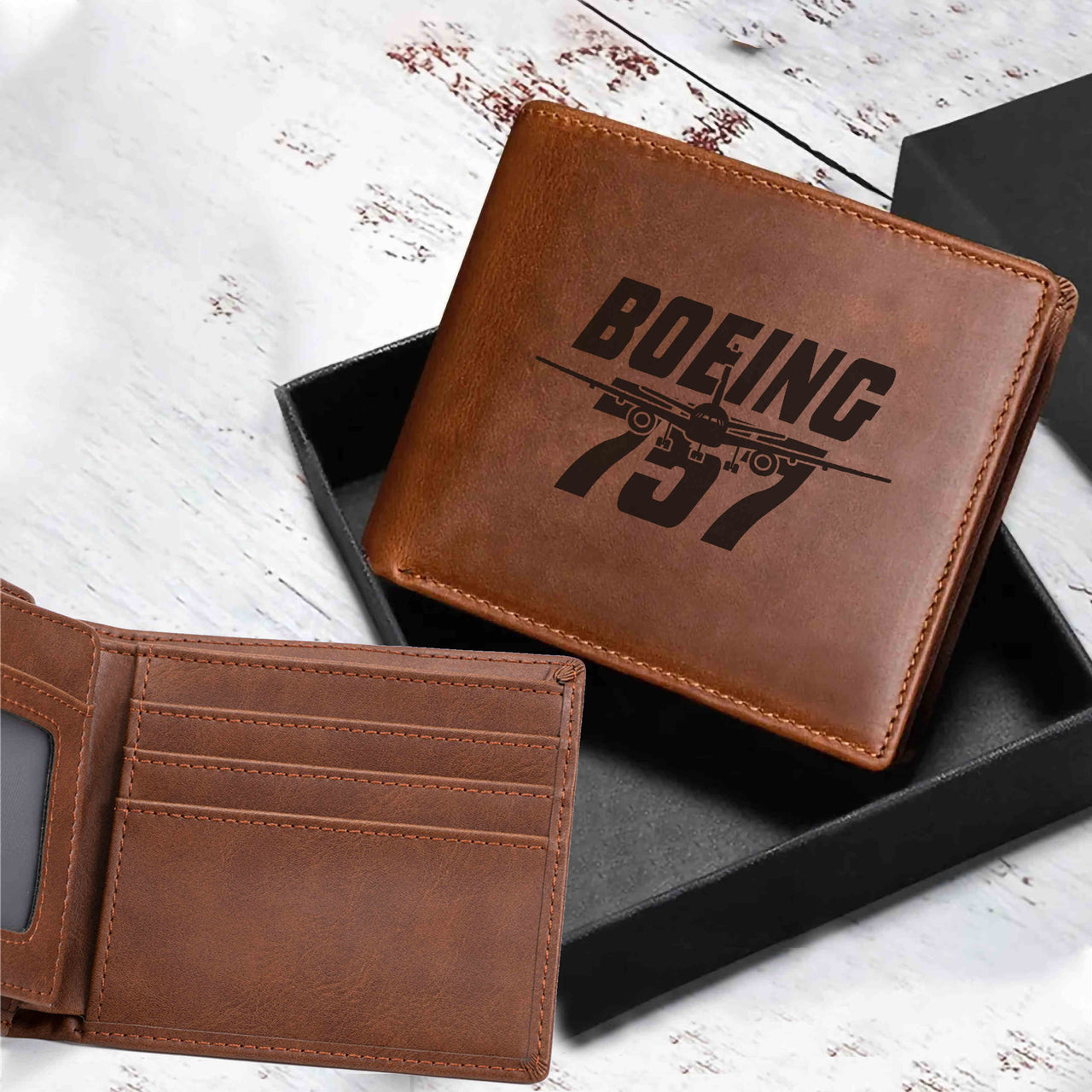 Amazing Boeing 757 Designed Laser Leather Wallets