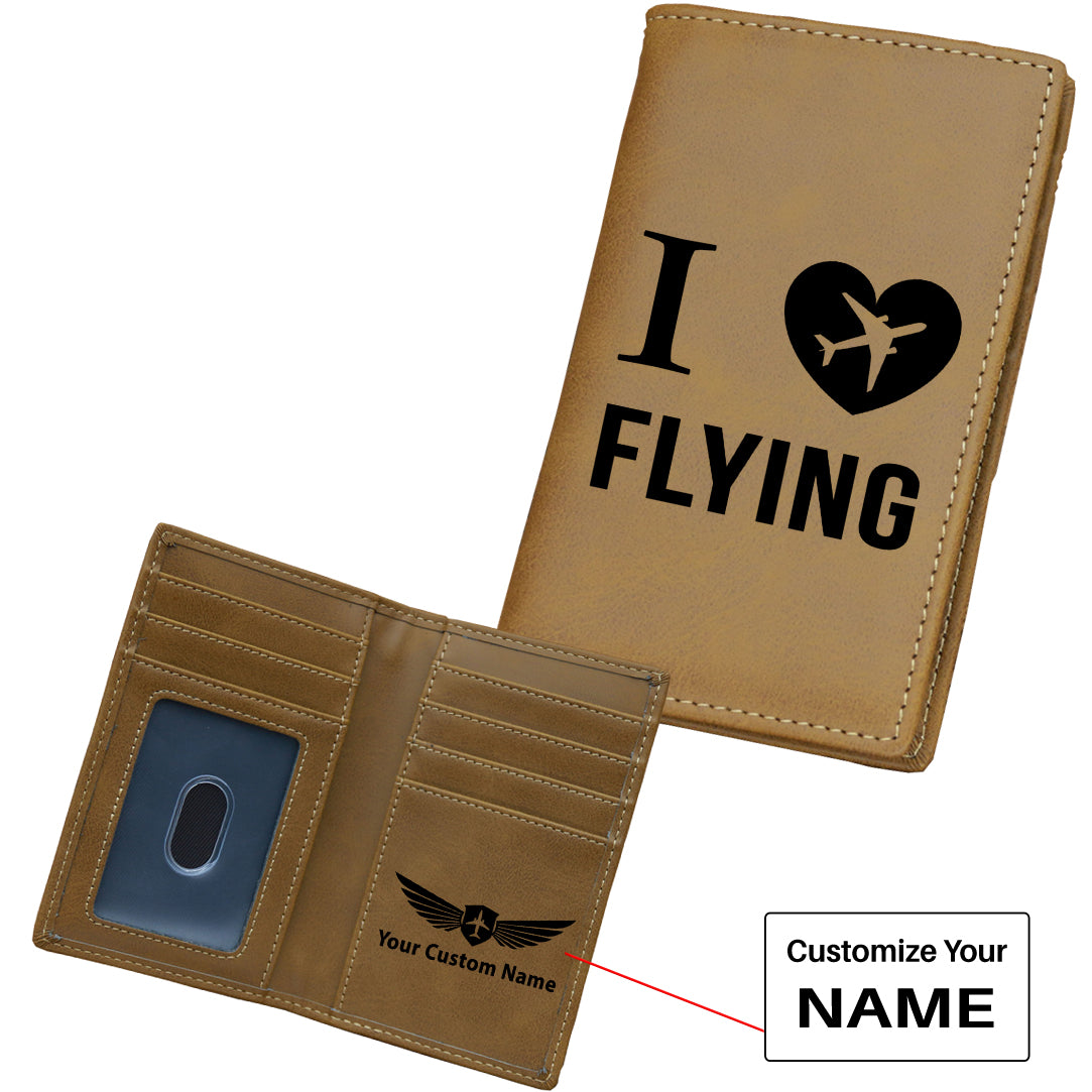 I Love Flying Designed Leather Card Holder Wallets