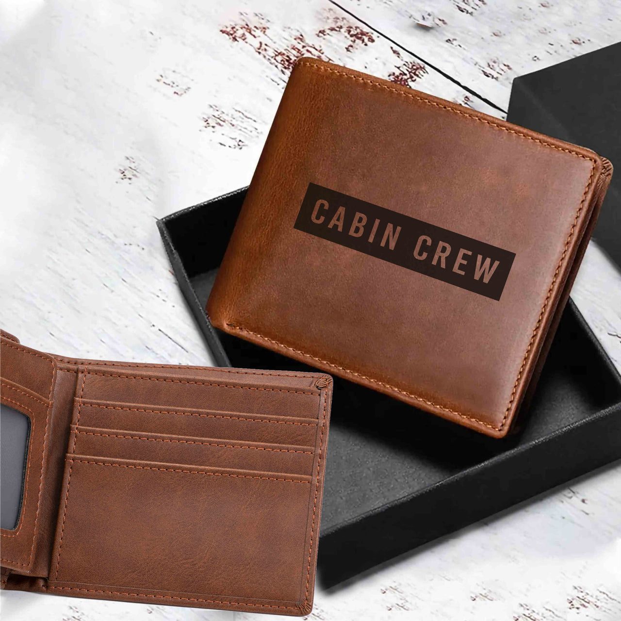 Cabin Crew Text Designed Laser Leather Wallets