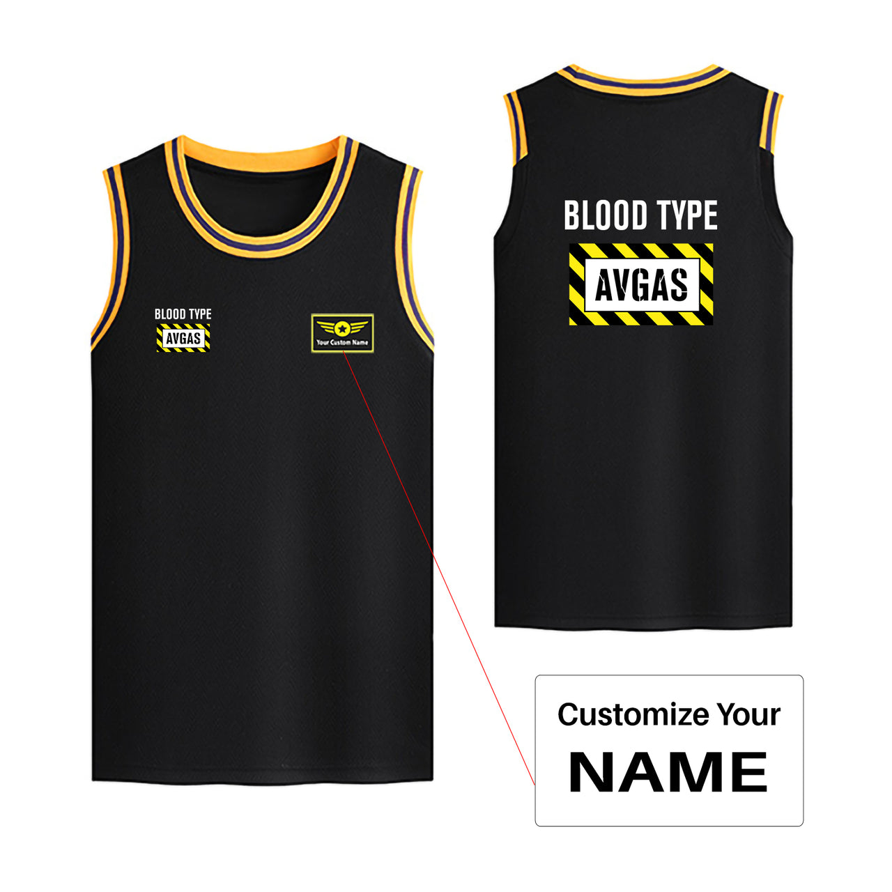 Blood Type AVGAS Designed Basketball Style Sports Tank Tops