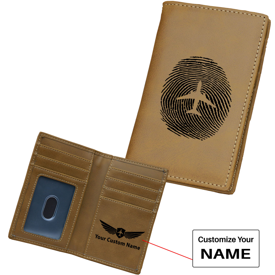 Aviation Finger Print Designed Leather Card Holder Wallets