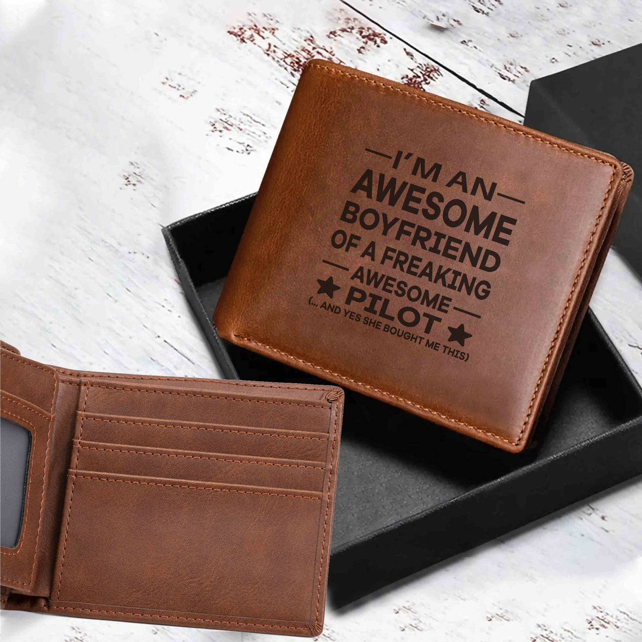 I am an Awesome Boyfriend Designed Laser Leather Wallets